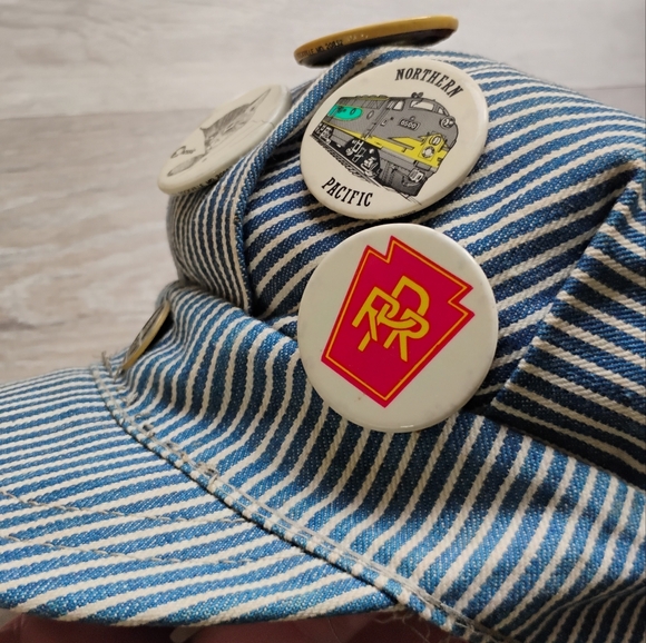 Vintage Old Railroad Conductor Hat Engineer 9 Collector Buttons Men's Medium - Picture 10 of 16